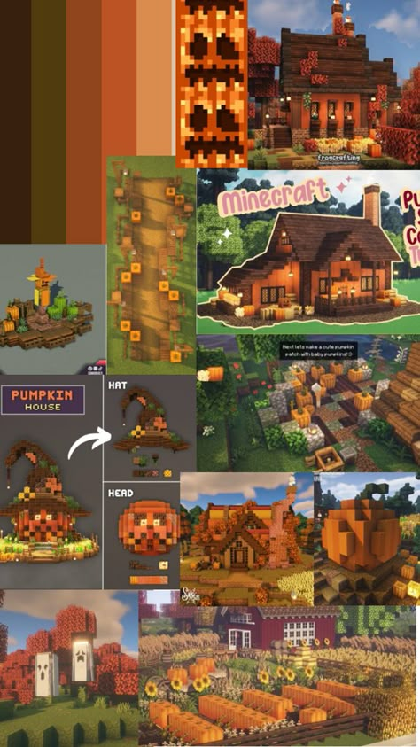 Minecraft Fall Builds, Minecraft Halloween Ideas, Big Minecraft Houses, Minecraft Pumpkin, Minecraft Garden, Minecraft Theme, Minecraft Farm, Minecraft Cottage, Pumpkin House