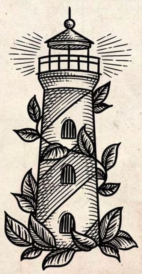 Ocean Themed Traditional Tattoo, Lighthouse Tattoo Flash, Thousand Years Tattoo, Lighthouse Drawing Tattoo, Old School Tattoo Leg, Lighthouse Tattoo Traditional, American Traditional Lighthouse Tattoo, Oldschool Tattoo Black, Traditional Flash Tattoo Ideas