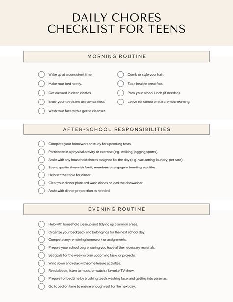 Introducing the ultimate solution to help your teens become responsible and accountable - the Chore List for Teens! This innovative responsibility chart is not just any ordinary chore chart for kids; it is specifically designed for teenagers, ensuring that they stay on top of their tasks and contribute to the smooth running of your household. With its editable and printable format, this chore chart is customizable to cater to your unique needs. Say goodbye to chaotic routines and hello to an organized and efficient cleaning schedule with the Chore List for Teens, editable on Canva. Buy now and empower your teens to take charge of their responsibilities! *This purchase will provide access to an editable Canva link with 1 templates that can be edited/downloaded in any format. Cleaning Schedule For Teenagers, Organisation, Middle School Chore Chart, Teen Chores List, Chore Calendar For Adults, Summer Chore Chart For Teens, Teenage Chores List, Summer Chore List For Teens, Teen Chore Chart Printable