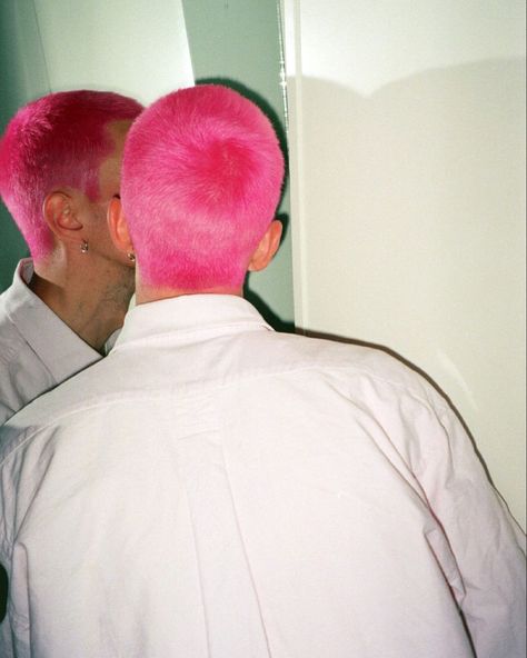 Pink Buzzed Hair Men, Mens Coloured Hair, Hot Pink Buzzcut, Pink Shaved Hair, Pink Buzzcut Men, Colored Buzzcut Men, Buzzcut Dyed Hair Men, Buzzcut Colored Hair, Red Buzzcut