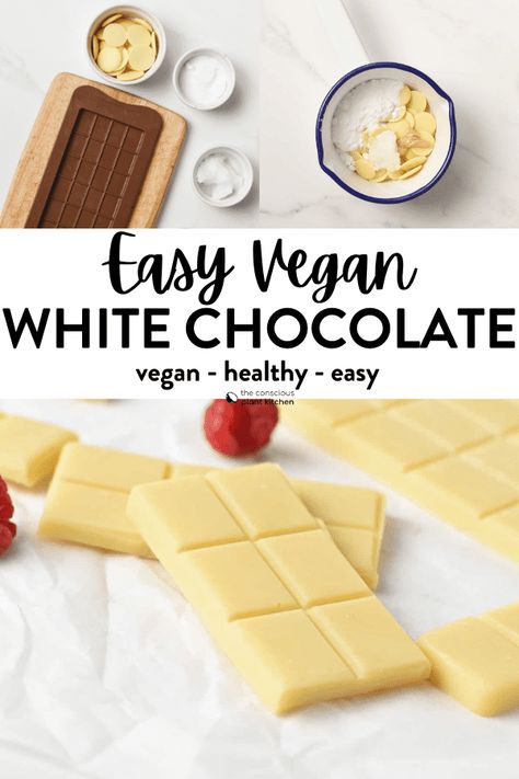 Vegan White Chocolate Homemade Vegan White Chocolate, Vegan White Chocolate Recipe, Vegan White Chocolate Ganache, Healthy White Chocolate Recipes, Vegan Chocolate Recipe, White Chocolate Recipes Easy, Healthy White Chocolate, Chocolate Bars Recipe, Homemade Vegan Chocolate