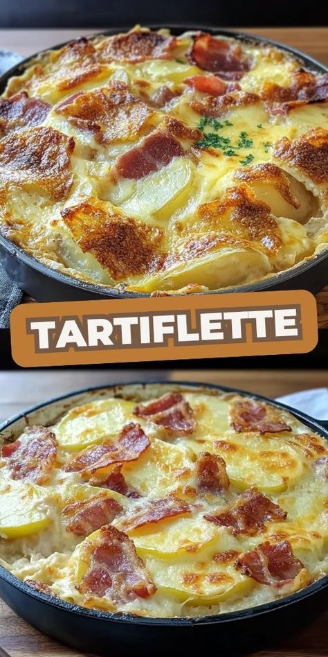 Craving French comfort food? This Tartiflette Recipe combines creamy potatoes, cheese, and bacon for a decadent dish that's perfect for cold nights. 🥔🧀 A French classic that’s easy to prepare and utterly delicious! Treat your family or guests to this rich and hearty bake. Pin now for a cozy dinner idea! #Tartiflette #FrenchCuisine #PotatoRecipe #ComfortFood 📌 Try this recipe today and taste the flavors of France! Tartiflette Recipe, Creamy Potatoes, Simple Family Meals, Potato Bake, Classic French Dishes, Bariatric Eating, Baked Potato Recipes, Potato Recipes Side Dishes, French Classic