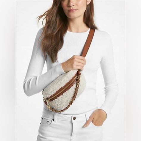 MICHAEL KORS Slater Shearling and Leather convertible sling crossbody/sling bag Michael Kors, Convertible, Handbags, Classic Bags, Gift With Purchase, Sling Bag, Michael Kors Bag, Bag Lady, Plus Fashion