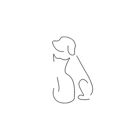 Dog And Cat Line Art Tattoo, Online Dog Tattoo, Cute Cat And Dog Tattoo, Dog Cat Line Tattoo, Single Line Cat And Dog Tattoo, Tattoo Ideas Cat And Dog, Fine Line Cat And Dog Tattoo, One Line Cat And Dog Tattoo, Cat Dog Outline Tattoo