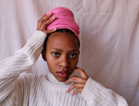 Pink headwrap. White turtleneck. White backdrop aesthetic Pink Headwrap, Aesthetic Pink, Shoot Ideas, Pink Aesthetic, Head Wraps, Pink