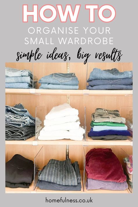 Size doesn't matter when it comes to wardrobe organisation! Unlock the full potential of your small wardrobe with our clever tips and tricks. Embrace a clutter-free and chic closet that fits your style and lifestyle. #SmallClosetorganisation #WardrobeIdeas #maximiseWardrobeSpace Top Wardrobe Storage Ideas, Clothes Storage On Shelves, Deep Wardrobe Storage Ideas, Wardrobe Shelf Organization, Wardrobe Shelving Ideas, Wardrobe Organisation Hacks, Wardrobe Organisation Ideas, Small Wardrobe Organisation, Cupboard Clothes