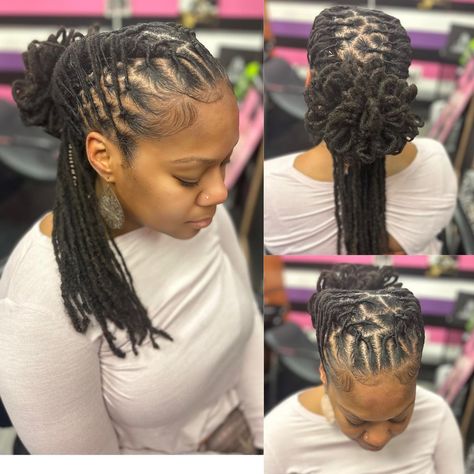 Loc Petal Styles Updo, Fishtail Locs, Loc Petals Hairstyles, Thick Locs Styles, Petal Bun Locs, Loc Petal Styles, Loc Updo Styles Long, Lox Styles, Loc Petals