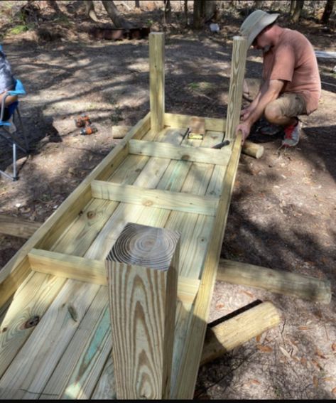 Build An Outdoor Table, Easy Farm Table Diy, Homemade Patio Table, Outside Farmhouse Table, Outdoor Farmhouse Table Diy, Diy Wood Outdoor Table, Diy Wooden Picnic Table, Long Picnic Table Outdoor Dining, Diy Outdoor Farm Table