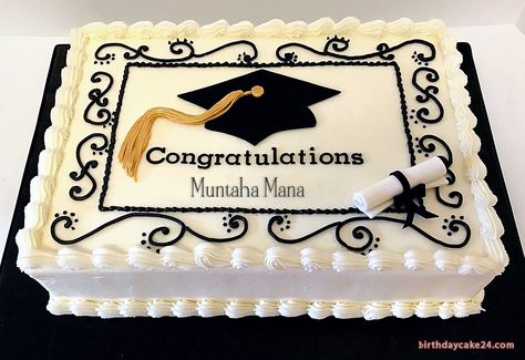 Congratulation Graduation Cake With Name Edit Simple Graduation Cakes, Cakes 2023, Graduation Sheet Cakes, High School Graduation Cakes, Costco Cake, Graduation Cake Designs, Congratulations Cake, Online Birthday Cake, Graduation Party Desserts