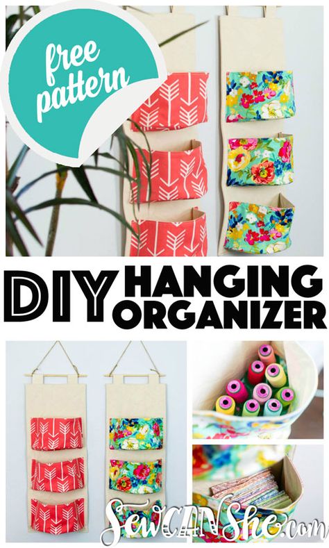 DIY Hanging Organizer - Free Sewing Pattern Diy Hanging Organizer, Sew Ins, Beginner Sewing Projects Easy, Leftover Fabric, Hanging Organizer, Diy Hanging, Sewing Organization, Sewing Projects For Beginners, Diy Couture