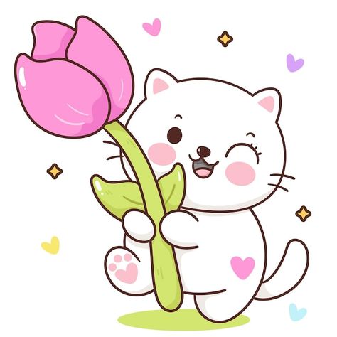 Cute Pictures To Draw, Tulip Drawing, Flower Pattern Drawing, Line Doodles, Cat Hug, Cat Doodle, Cute Kawaii Animals, Kitty Drawing, Cartoon Sketches