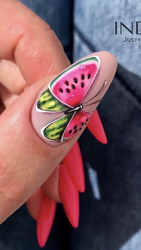 Yalda Nail Design, Yalda Nail, Nail Art Paillette, Watermelon Nail Art, Fruit Nail Designs, Tape Nail Art, Fruit Nail, Fruit Nail Art, Unghie Nail Art