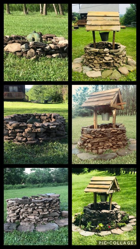 How To Build A Wishing Well Diy, Wishing Well Water Fountain, Diy Wishing Well Garden, Large Well Cover Ideas Outdoor, Diy Garden Well, Outdoor Well Cover Ideas Front Yards, Diy Well Cover Ideas, How To Hide A Well In Your Yard, Well Pump Cover Ideas Diy