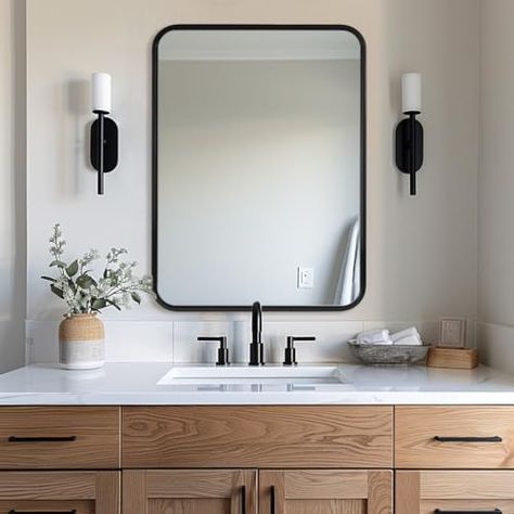 Rounded Rectangle Mirror, Mirror For Bathroom, Rounded Rectangle, Rectangle Mirror, Wall Mirror, Vanity Mirror, Metal Frame, Matte Black, Bathroom Vanity