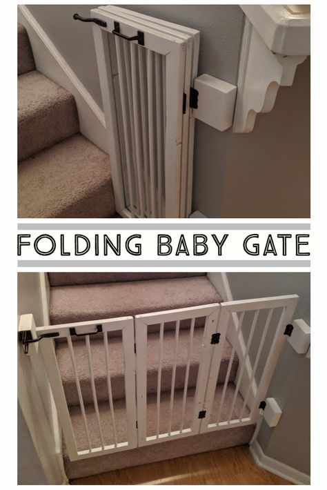 Homemade Baby Gate for the stairs folds flat against the wall in with 3 sections. Dröm Hus Planer, Diy Dog Gate, Concrete Countertops Wood Cabinets, Concrete Countertops White Cabinets, Diy Baby Gate, Concrete Countertops White, Concrete Countertops Outdoor, White Concrete Countertops, Countertops Concrete