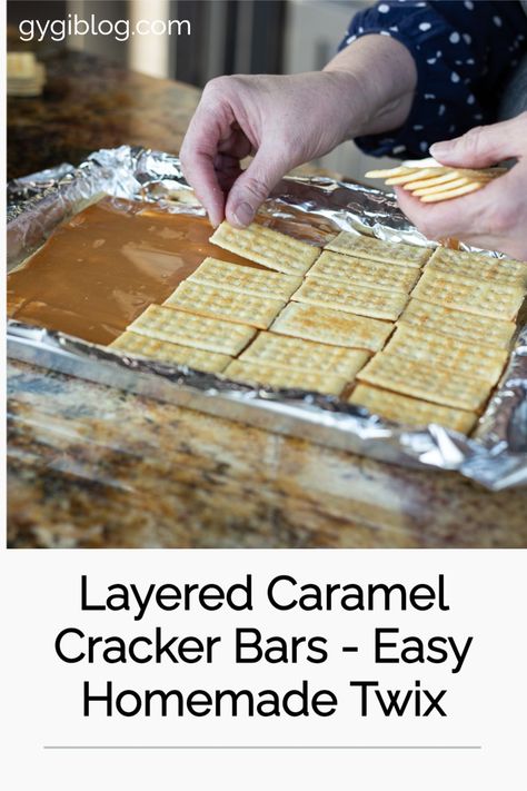 Layered Caramel Cracker Bars | Easy Layered Caramel Cracker Bars | Crack Candy | Homemade Twix | Peter's Caramel | Ways to Use Peters Caramel | Easy Caramel Dessert | Recipes Using Kraft Caramels, Dipping Caramel, Pecan Bars Recipe, Candy Homemade, Homemade Twix Bars, Dipped Pretzel Rods, Caramel Dessert, Caramel Chocolate Bar, Caramel Treats