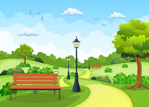 Tree Lanterns, Kids Background, Public Park, Creative Illustration, Beautiful Landscape Wallpaper, Flat Style, Landscape Wallpaper, Park City, Stop Motion