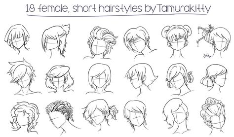 18 female short hairstyles by Tamurakitty on DeviantArt Hairstyles For Short Hair Drawing, Sketch Tips, Short Hair Drawing, Pelo Anime, Manga Hair, Makeup Hacks Beauty Secrets, Female Drawing, Hair Sketch, Hair Drawing