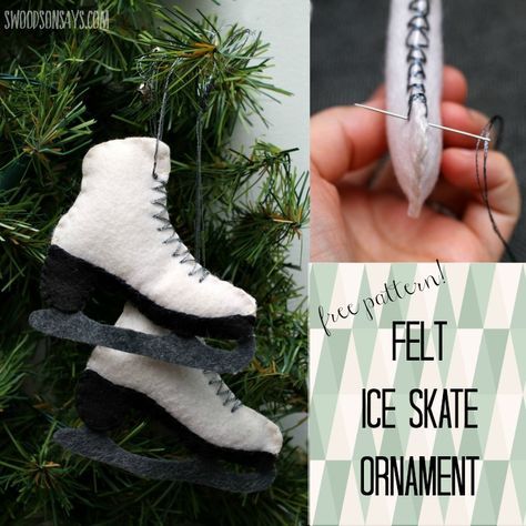 Free Felt Ice Skate Ornament Pattern Ice Skate Ornaments, Easy Felt Crafts, Christmas Ice Skates, Ice Skate, Ornament Pattern, Ice Skates, Christmas Ornament Pattern, Felt Decorations, Felt Christmas Ornaments