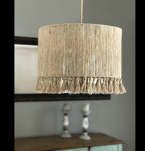 Jute Lamp Shade, Fringe Pendant Light, Lampshade Macrame, Chandelier Boho, Light Nursery, Macrame Fringe, Aztec Decor, Home Interior Accessories, Lampshade Makeover