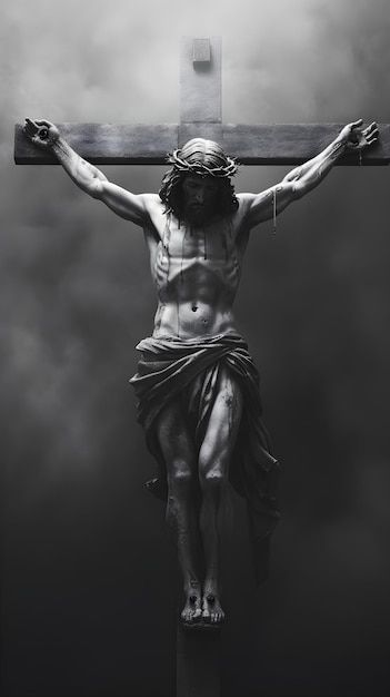 Photo a statue of a man holding a cross | Premium Photo #Freepik #photo #christ #jesus-christ #jesus #jesus-cross Jesus Crucified Wallpaper, Jesus Images Wallpaper, Godly Drawings, Jesus In The Cross, Leadership Photos, Jesus In Cross, Jesus Crucifixion Pictures, Drawing Of Jesus Christ, Picture Of Jesus Christ