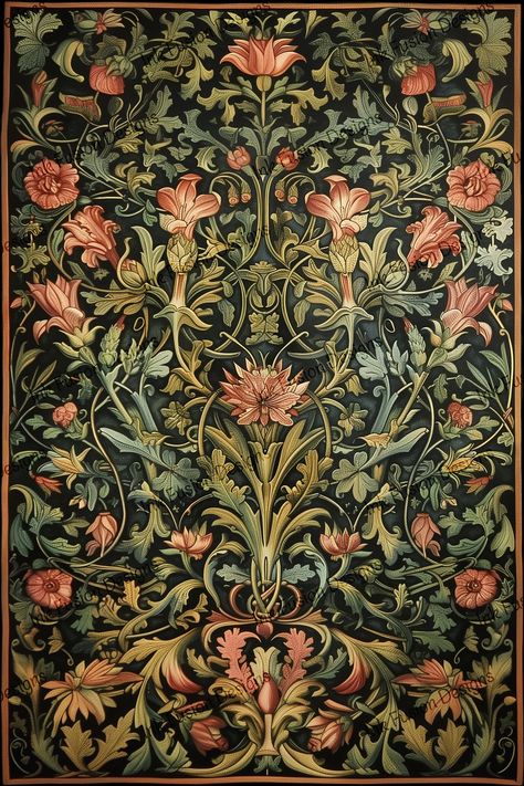 Description: This decorative art paper captures the intricate beauty of a vintage botanical tapestry, featuring lush florals and foliage in a rich, ornate design. Perfect for adding a touch of medieval elegance and historical charm to your home decor or craft projects. Characteristics: vintage, botanical, floral, ornate, medieval, tapestry, baroque, intricate, lush, rich colors, foliage, historical, elegant, antique, gothic, Renaissance-inspired. Uses:  Our decorative art papers are produced wit Medieval Flower Pattern, Ancient Flowers, Medieval Flowers, Medieval Tapestries, Botanical Tapestry, Digital Art Software, Baroque Floral, Medieval Tapestry, Fusion Design