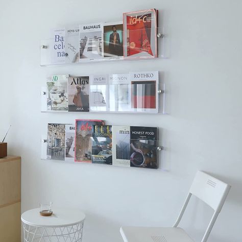 Waiting Room Living Room, Hanging Bookshelf, Magazine Rack Wall, Hanging Bookshelves, Brochure Display, Magazine Display, Brochure Holder, Magazine Wall, Kinfolk Home