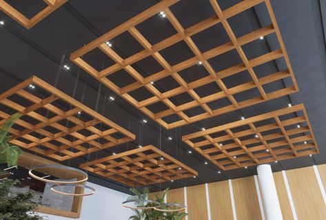 Cafeteria Ceiling Design, Restaurant Ceiling Ideas, Bar Ceiling Design, Ceiling Trellis, Trellis Ceiling, Coffered Ceiling Design, Outdoor Restaurant Design, Bar Ceilings, Coffee Shops Interior