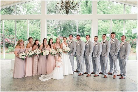 Blush And Light Grey Wedding, Pink Bridal Party Groomsmen, Light Pink Wedding Party, Spring Wedding Party Colors, Light Pink Bridal Party, Wedding Party Colours, Blush Pink And Grey Wedding, Wedding Pictures Bridal Party, Blush Wedding Party