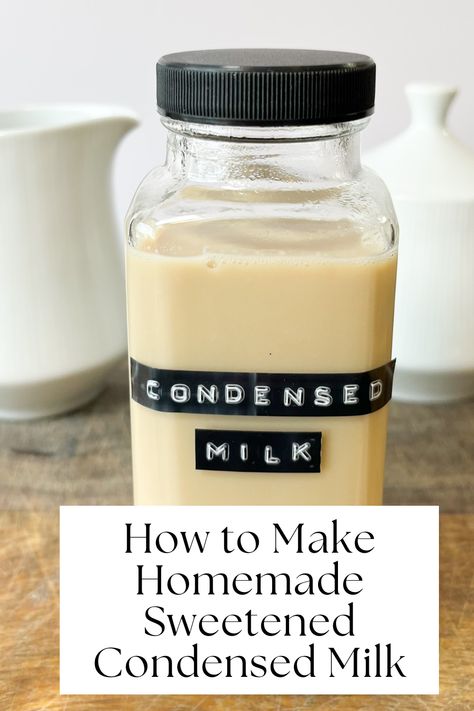 Learn How to Make Homemade Sweetened Condensed Milk with our simple, step-by-step guide! This easy recipe uses just a few ingredients to create a rich, creamy, and perfectly sweetened condensed milk that's ideal for baking, coffee, or desserts. Save money and enjoy the superior taste of homemade. Visit our blog for the full recipe and instructions to start making your own sweetened condensed milk today! Homemade Sweetened Condensed Milk, Homemade Condensed Milk, Sweetened Condensed Milk Recipes, Coffee Desserts, Sweet Condensed Milk, Homemade Goodies, Condensed Milk Recipes, Dairy Free Alternatives, Baking Desserts