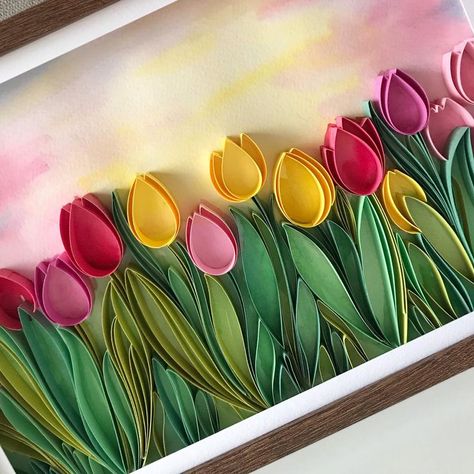 Field of tulips Quill Paper Art Framed Floral Decor | Etsy Field Of Tulips, Neli Quilling, Quilled Flowers, Paper Quilling Flowers, Origami And Quilling, Paper Quilling Patterns, Quilled Paper Art, Quilled Creations, Quilling Ideas