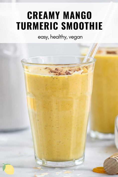 This tropical mango and turmeric smoothie is an easy, healthy recipe that's perfect for a quick snack or breakfast. With banana, mango, coconut milk, turmeric, this recipe is great for detox and weight loss. Add some pineapple for an extra tropical boost! #mangosmoothie #smoothie #turmericsmoothie Ginger Tumeric Smoothie Recipes, Recipes With Turmeric, Mango Turmeric Smoothie, Mango Tumeric Smoothie Recipe, Papaya Turmeric Smoothie, Coconut Milk Mango Smoothie, Tumeric Smoothies Banana, Metaboost Recipes, Blueberry Mango Smoothie