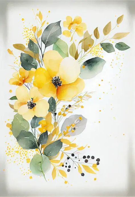 Leaves Watercolor Background, Yellow Flowers Watercolor, Yellow Flowers Drawing, Flower Painting Tulip, Yellow Flower Background, Yellow Flower Painting, Yellow Watercolor Flowers, Spring Illustrations, Yellow Flowers Painting