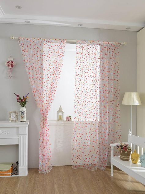 Polka Dot Design Rod Pocket Curtain 1pc -SheIn(Sheinside) Scarf Valance, Door Room, Voile Curtains, Drape Panel, Sheer Scarf, Window Room, Door Curtain, Rod Pocket Curtains, Window Valance