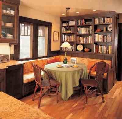 Banquette Seating In Kitchen Corner, Kitchen Corner Booth, Built In Banquette Seating, Seating In Kitchen, Booth Seating In Kitchen, Kitchen Bookshelf, Corner Booth, Top Kitchen Trends, Banquette Seating In Kitchen