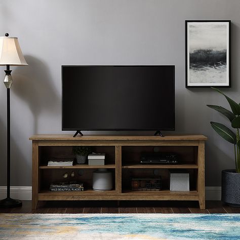 Walker Edison - Rustic Wood TV Stand for TVs up to 60"" - Rustic Oak 70 Inch Tv, Storage Tv Stand, Tv Stand Set, Nautical Theme Decor, Diy Storage Rack, Diy Tv Stand, Wood Tv Stand, Small Apartment Living Room, Flat Panel Tv