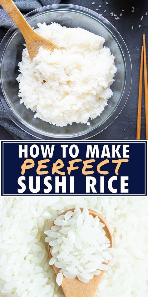 Learn how to make sushi rice with short-grain rice, rice vinegar, and a little bit of sugar for sushi rolls or sushi bowls. This easy sushi rice recipe can be made on the stovetop, in a rice cooker, or in the Instant Pot. Try this easy recipe today! Easy Sushi Rice, Perfect Sushi Rice Recipe, Perfect Sushi Rice, Sushi Rice Recipe, Make Sushi Rice, Sushi Rice Recipes, Sushi Bowls, Sushi Recipes Homemade, Vegetarian Sushi