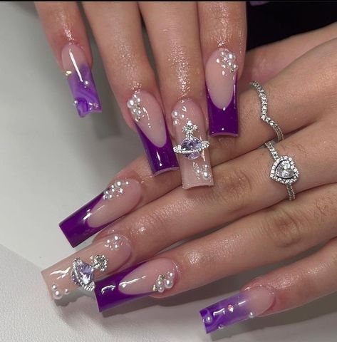 Purple Nails Acrylic, Acrylic Nails Design, Purple Acrylic Nails, Lilac Nails, Purple Nail Designs, Art Square, Simple Acrylic Nails, Classy Acrylic Nails, Pretty Gel Nails