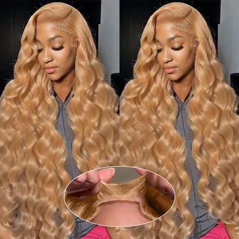 PRICES MAY VARY. [Wear and Go Wig Advantages]:Only Need 3S Quick and Easy to Wear & Very Quick to Put on and Taken off.No Skills Needed,Beginner-Friendly. [Wear and Go Wigs Lace Size]:9X6 Pre-Cut Lace with Middle Part, Pre-Plucked Natural Hairline.No Glue & No Gel,Protect Your Scalp,More Comfortable and Silky. [Honey Blonde HD Lace Front Wig Human Hair Material]: honey blonde wig human hair made from 12A premium brazilian unprocessed virgin human hair. no shedding, no tangle. glueless wigs human Blonde Wigs On Dark Skin, Honey Blonde Wig Hairstyles, Barbie Personality, Colored Wig Hairstyles, Honey Blonde Wig Black Women, Blonde Wig Styles, Blonde Wigs Black Women, Cute Wig Styles, Birthday Wigs