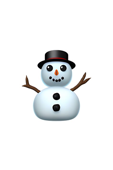 The emoji ⛄ depicts a snowman without snow. It has a round head with two black dots for eyes and a black dot for a mouth. The snowman has two stick arms and a carrot nose. It is wearing a black top hat and a red scarf. The snowman's body is made up of three stacked circles, but there is no snow on it. Emoji Stickers Iphone Christmas, Cute Winter Emojis, All Iphone Emojis, New Emojis Iphone Ios, Holiday Emojis, Winter Emojis, Emojis Christmas, Xmas Widgets, Snowman Emoji