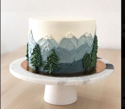 Cake Decorating Mountains, Cake For Nature Lover, Birthday Cake Mountain Theme, Outdoors Cake For Men, Hiking Cake Ideas For Men, National Park Birthday Cake, Hiking Birthday Cake, Nature Cake Design, Let The Adventure Begin Baby Shower Cake