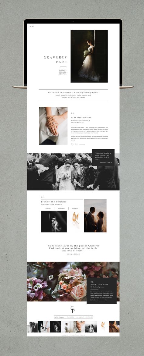 Refined, Sophisticated, and Editorial style website template made with Showit 5 by Kaleigh Turner Creative. Gramercy Park, Showit Website Template, Graphic Design Agency, Photography Templates, Editorial Wedding, Website Making, Showit Website, Website Inspiration, Website Branding