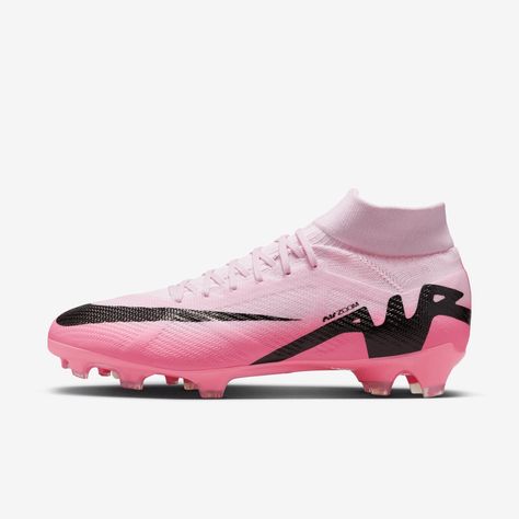 Serious about your game? We make Pro cleats for those looking to take their game to the next level. Injected with pastel pinks and crowned with a metallic Swoosh design, this special edition of the Superfly 9 is inspired by what the pros wear for the world’s biggest tournaments, where their brilliance takes center stage. Take your skills to the next level with some of Nike’s greatest innovations, like an Air Zoom unit for speed, and you have a cleat ready for your moments of greatness. Pink Soccer Cleats, Nike Air Zoom Mercurial, Nike Soccer Shoes, Football Stuff, Tri Star, Soccer Boots, Nike Lunar, Nike Mercurial, Football Shoes