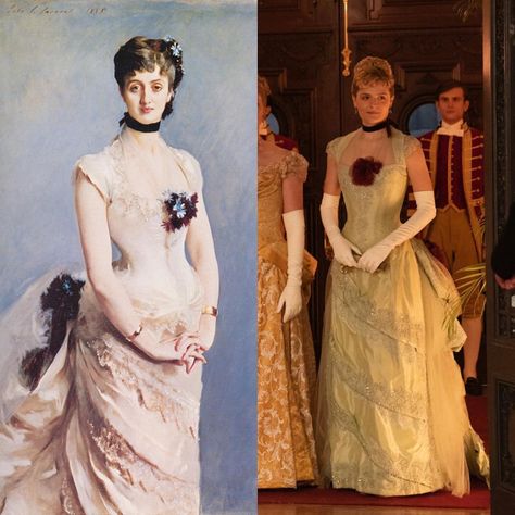 Charlotta on Instagram: “🔹The Gilded Age🔹 The Gilded Age starts from the year 1882. In the show Marian Brooks wears this asymmetrical evening gown with a black…” Gilded Age Wedding Dress, Gilded Age Aesthetic Fashion, Gilded Age Fashion Evening Dresses, Guilded Age Hairstyle, Gilded Age Inspired Fashion, Gilded Age Dress, The Gilded Age Aesthetic, Gilded Age Aesthetic, Gilded Age Costumes