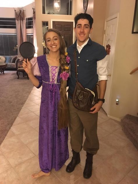 Rapunzel and Flynn Rider from Tangled Halloween couple costumes! Diy Couples Halloween Costumes, Flynn Rider Costume, Rapunzel And Flynn Rider, Halloween Couple Costumes, Tangled Costume, Best Diy Halloween Costumes, Meme Costume, Cute Couples Costumes, Halloween Costumes Diy Couples