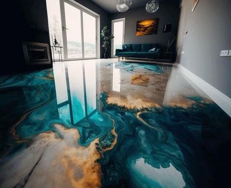 Resin Interior, Epoxy Floor Designs, Epoxy Resin Flooring, Epoxy Diy, Turquoise Room, Floor Living Room, Marble Flooring Design, Metallic Epoxy Floor, Miami Airport