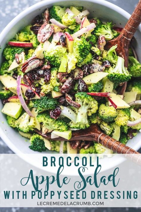 Broccoli Apple Salad with Poppyseed Dressing is the perfect fall salad for all those sweet, crispy in-season apples and tender-crisp broccoli in a tangy, sweet, light dressing. | lecremedelacrumb.com #fall # salad #applecrip #poppyseeddressing #quick #healthy #sidedish Broccoli Apple Salad, Salad With Poppyseed Dressing, Apple Broccoli Salad, Seasoned Broccoli, Veggie Salads, Healthy Slice, Broccoli Salad Bacon, Apple Salad Recipes, Fall Salad