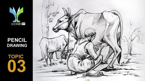 Pencil: Artline(HB,4B,) This video is useful for aspirants who have an aptitude for drawing and sketching and preparing for Design Entrance Exams. cclab- ART & Design Entrance Coaching Centre. https://youtu.be/xpJDZvzpaYM Photography For Drawing Reference, Animals Pencil Sketch, Subject Drawing, Class Illustration, Milking A Cow, Landscape Drawing Tutorial, Design Entrance, Drawing Topics, Art Books For Kids