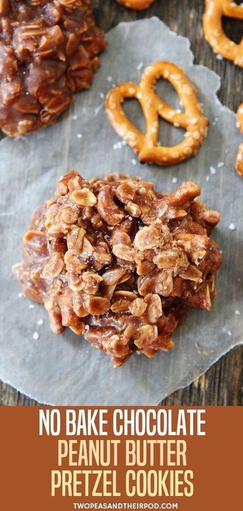 Snacks For Traveling, Peanut Butter Pretzel Cookies, Best No Bake Cookies, Good Snacks, Pretzel Desserts, Chocolate No Bake Cookies, Pretzel Cookies, Peanut Butter No Bake, Peanut Butter Pretzel