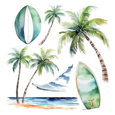 Premium Vector | Watercolor beach clipart palm tree landscape Palm Tree Clip Art, Palm Tree Landscape, Watercolor Palm Tree, Beach Elements, Palm Trees Landscaping, Beach Clipart, Watercolor Beach, Tree Landscape, Beach Watercolor